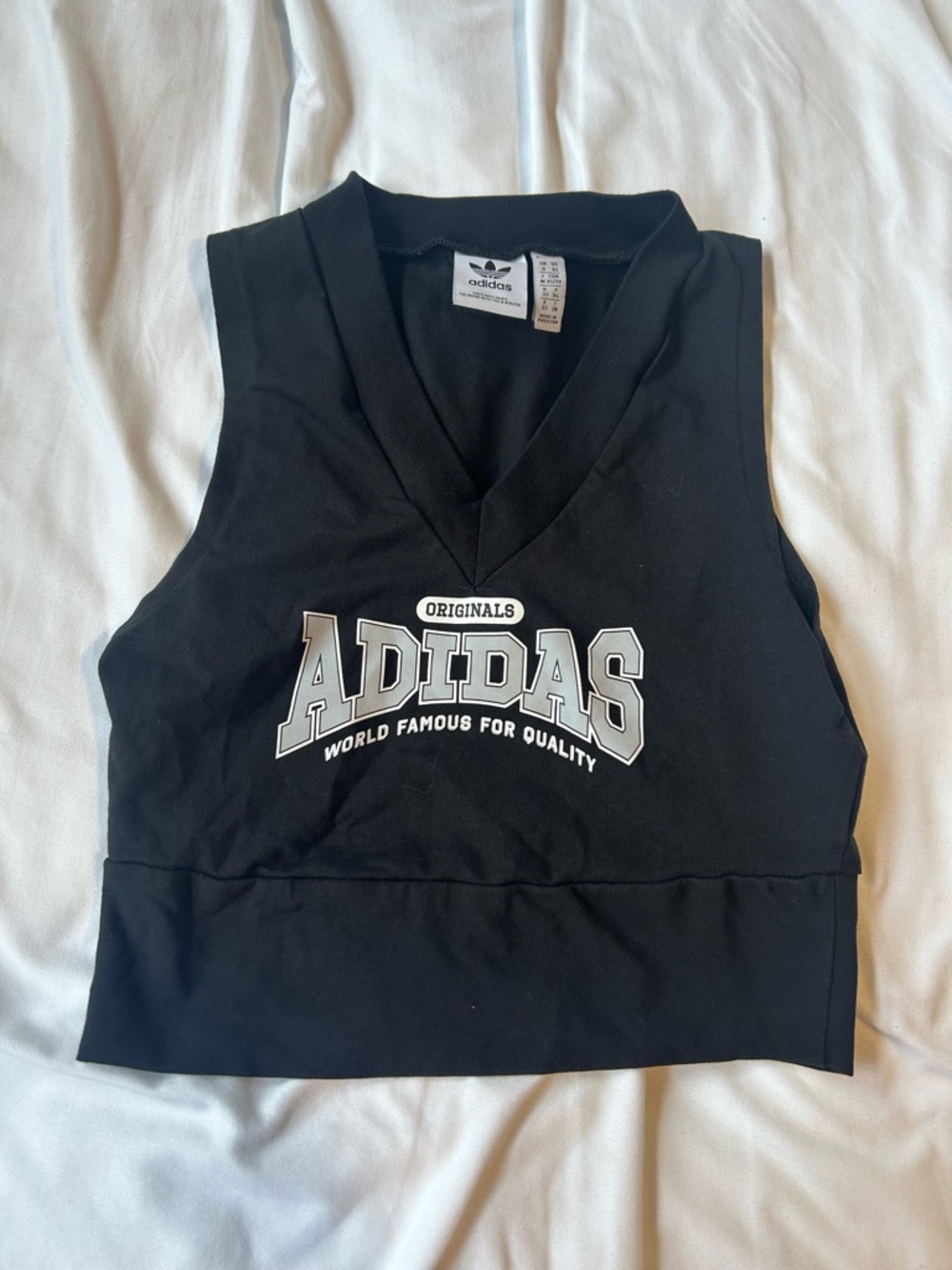 Adidas Black Logo V-Neck Cropped Tank Top Women XS